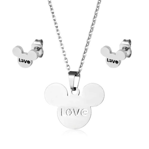 Mickey Mouse Stainless Steel Necklace Earrings Matching Set - Picture 5 of 5